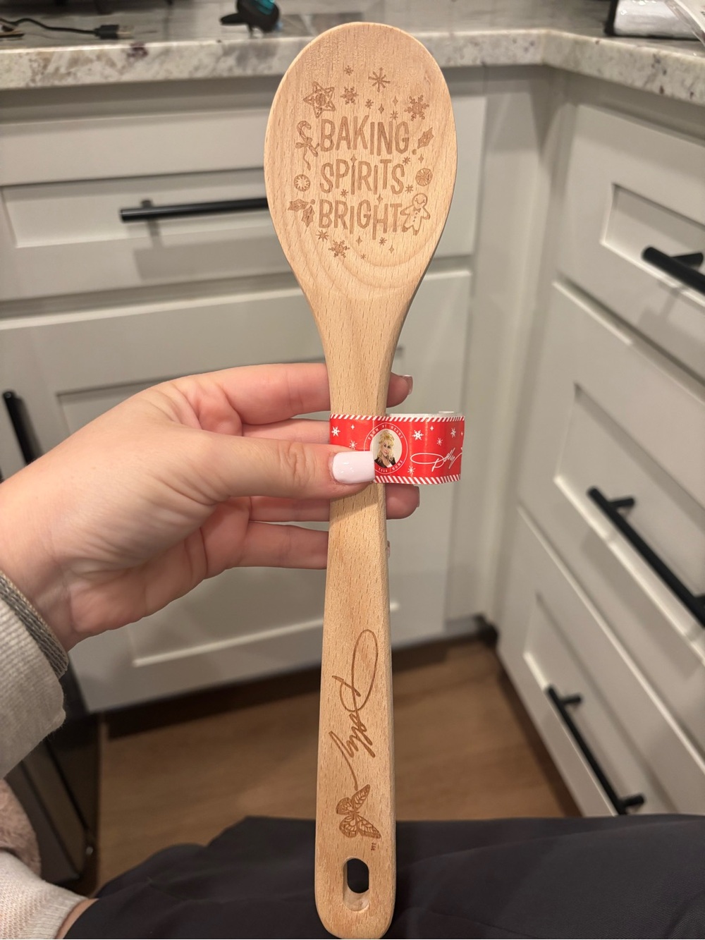 Dolly Parton Wooden Cooking Spoon with 'Baking Spirits Bright' Engraving